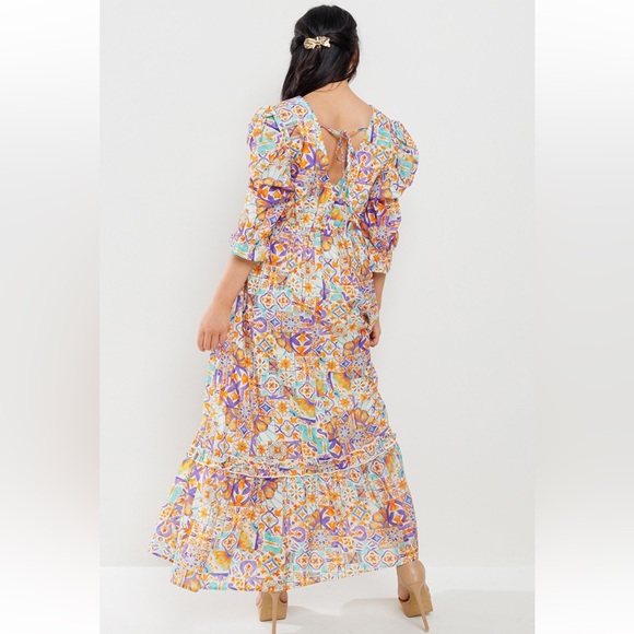 73 Boho Back Tie Detailed V-Neck Tiered Maxi Dress - Picture 6 of 7